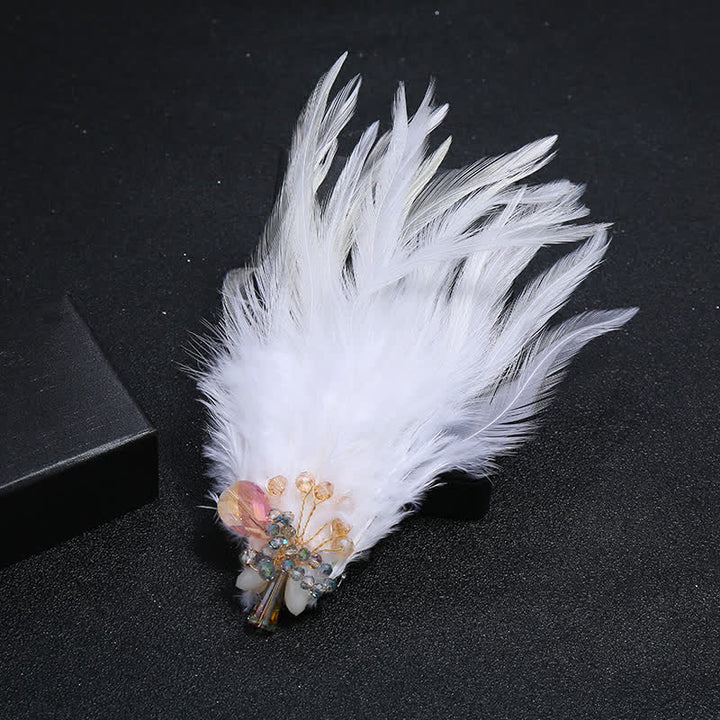 Broche de plumas de copo de nieve con forma de rama de cristal de lujo para mujer