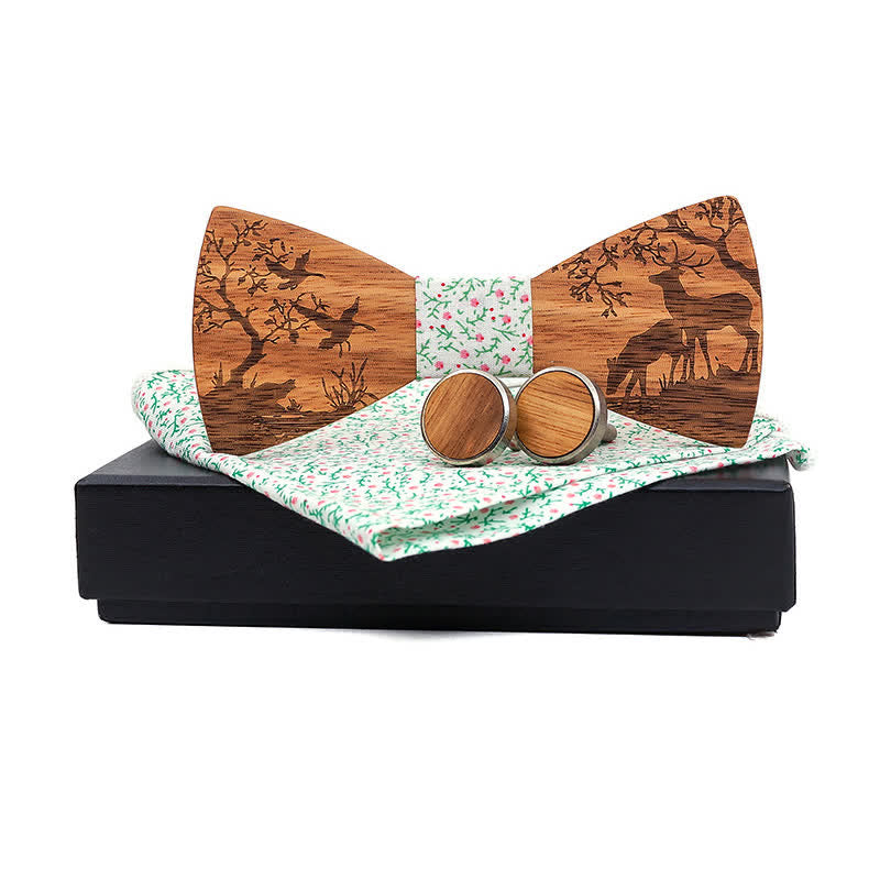 Juego de 3 pajaritas de madera con forma de alce navideño para hombre