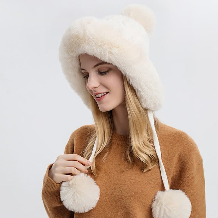 Gorro de punto grueso y cálido con tres pompones para mujer
