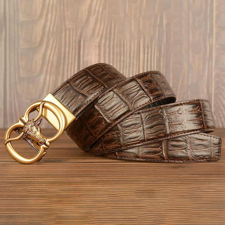 Cinturón de piel con estampado de cocodrilo y buey gigante para hombre