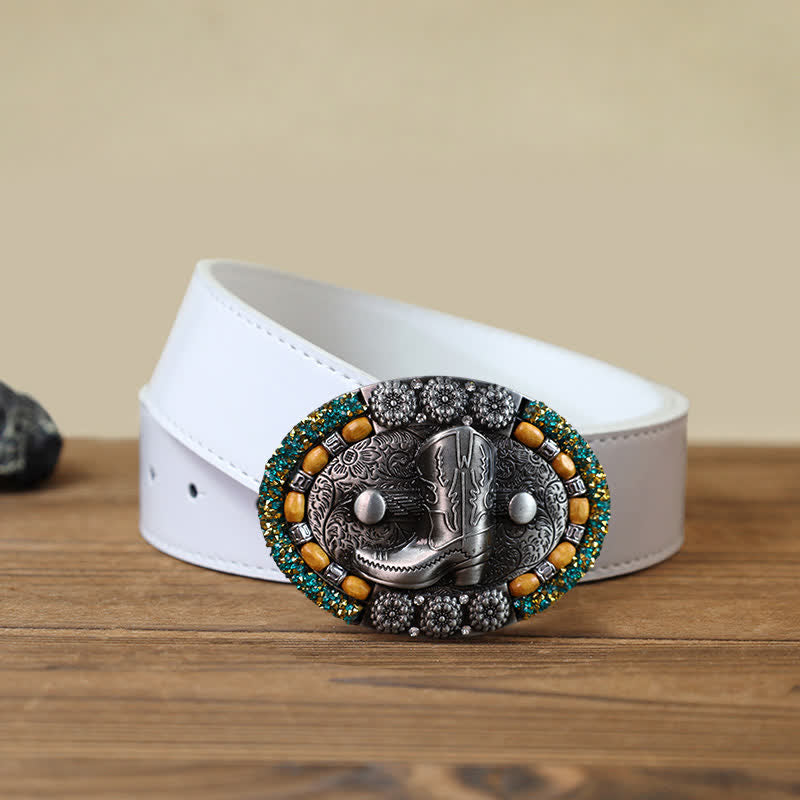 Cinturón de cuero con hebilla para botas de hombre, con cuentas de madera y diamantes de imitación, hecho a mano