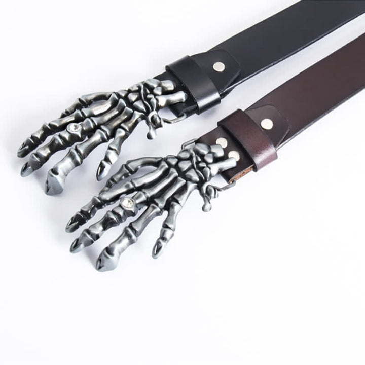 Cinturón de cuero con diseño de mano de esqueleto estilo rock punk para hombre