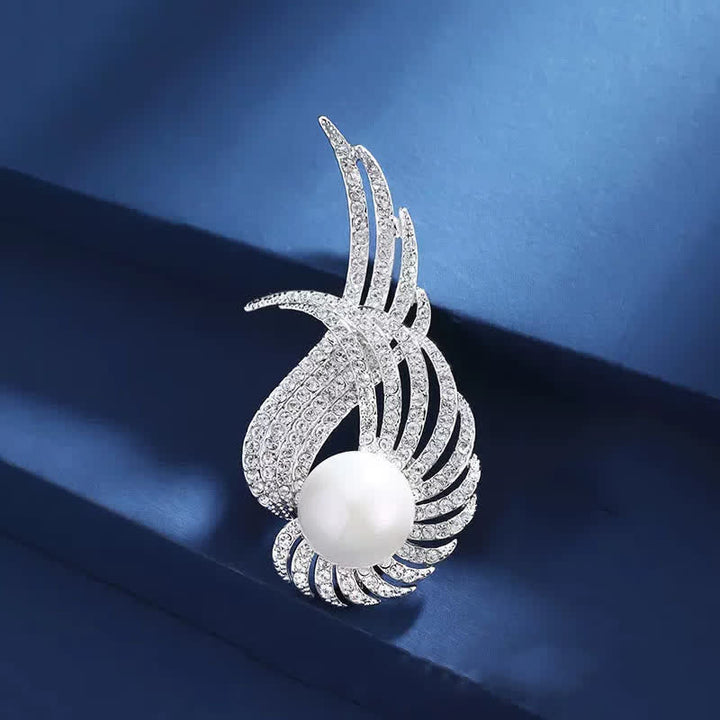 Broche de perlas y plumas con alas de ángel para mujer