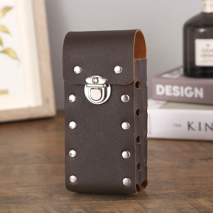 Cinturón de cuero universal para teléfono con botón decorativo con remaches