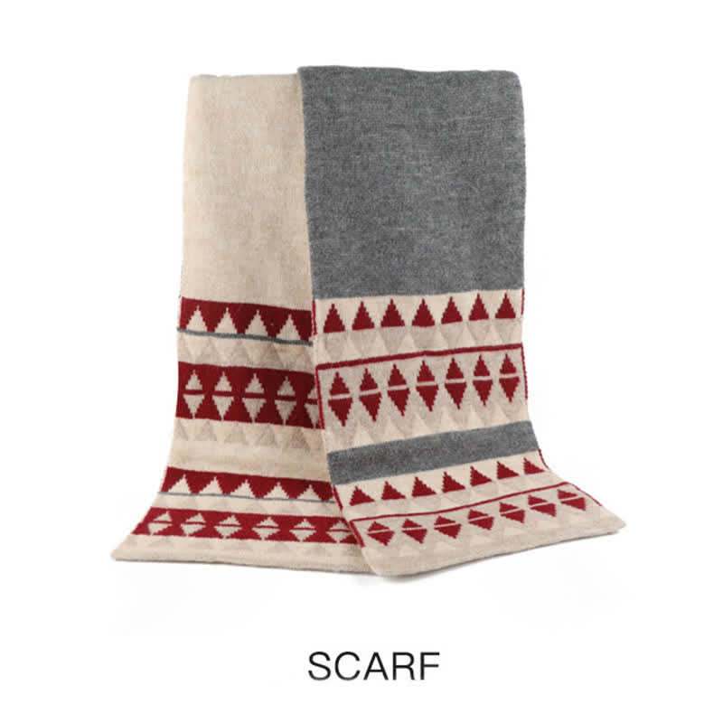 Conjunto de 3 guantes y gorro con estampado de triángulos para mujer