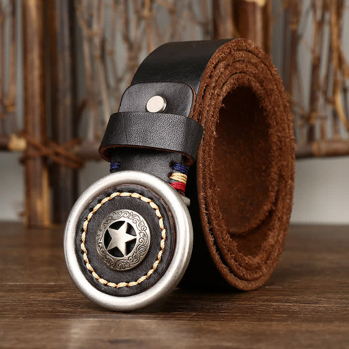 Cinturón de cuero grueso con pentáculo vintage para hombre