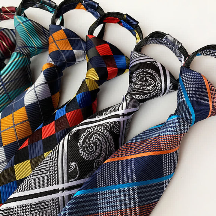 Corbata de cuadros con cremallera y diseño de rombos para hombre