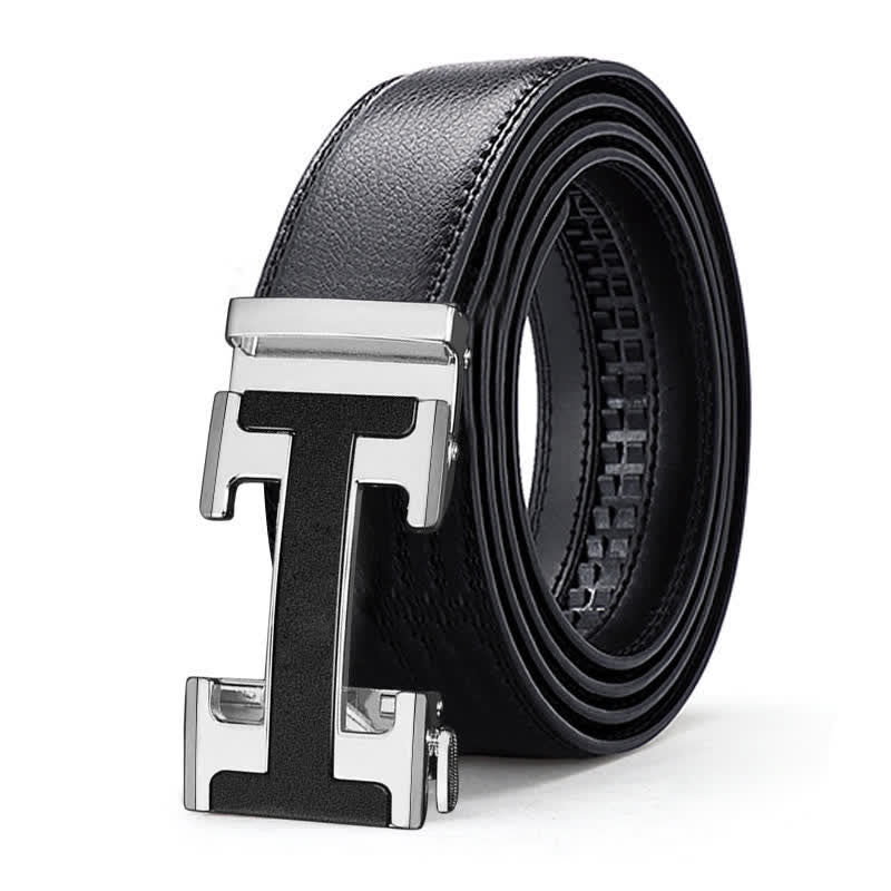Cinturón de cuero con hebilla automática y relieve de lujo para hombre