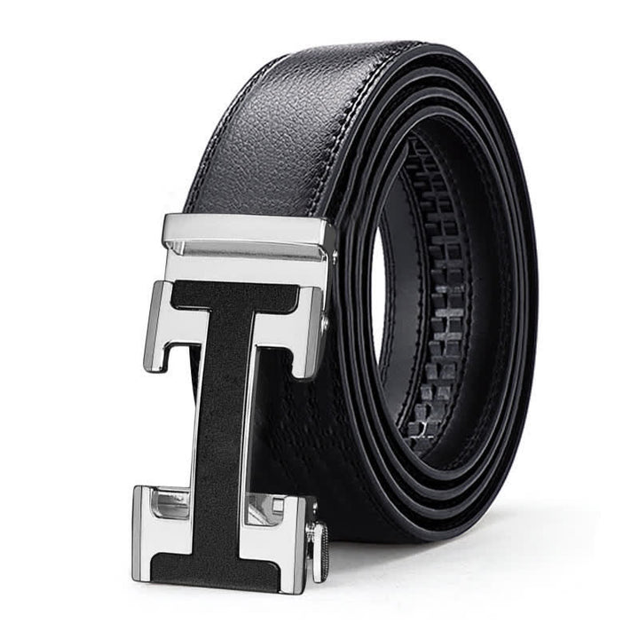 Cinturón de cuero con hebilla automática y relieve de lujo para hombre