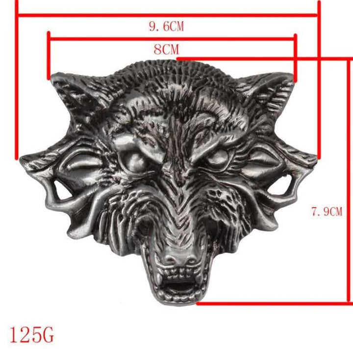 Cinturón de cuero con grabado de animales y cabeza de lobo feroz para hombre
