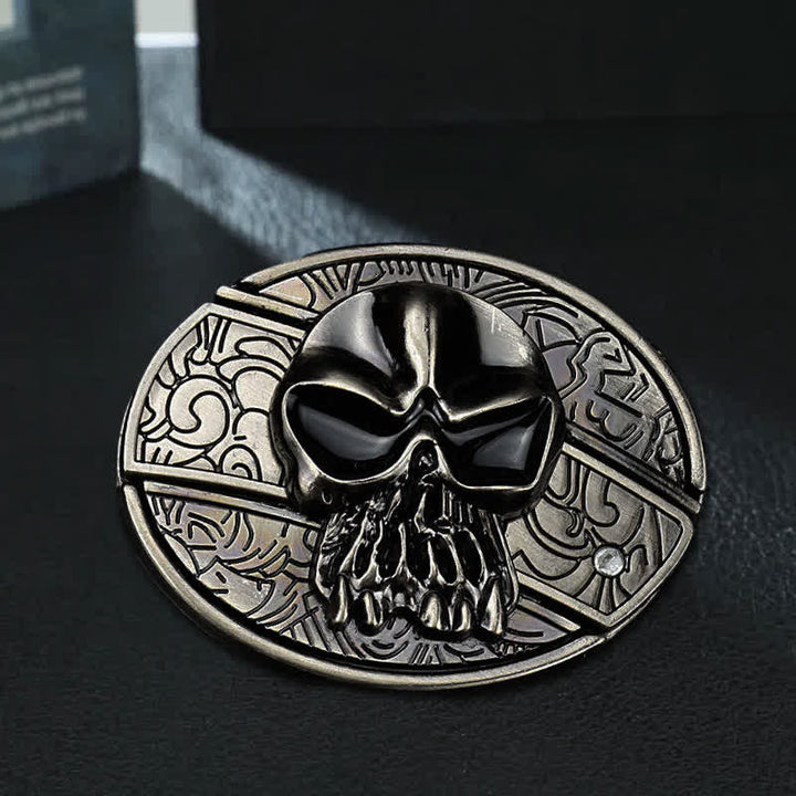 Cinturón de cuero con cuchillo plegable oculto con cabeza de calavera para hombre