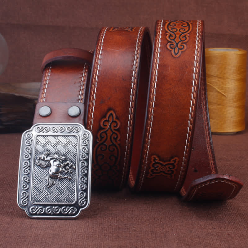 Cinturón de cuero de caballo plateado estilo vaquero étnico para hombre