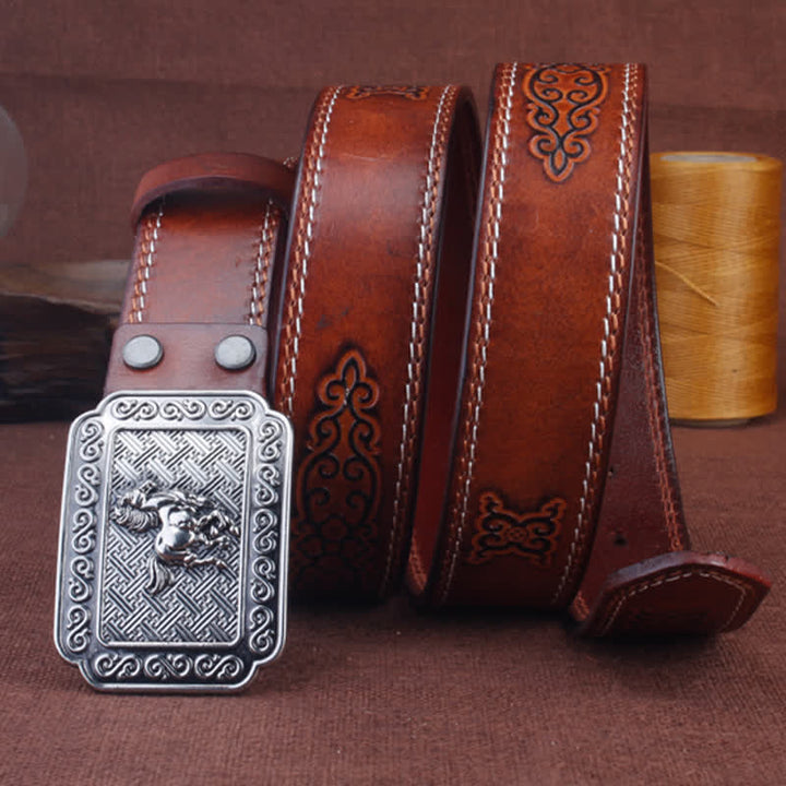 Cinturón de cuero de caballo plateado estilo vaquero étnico para hombre