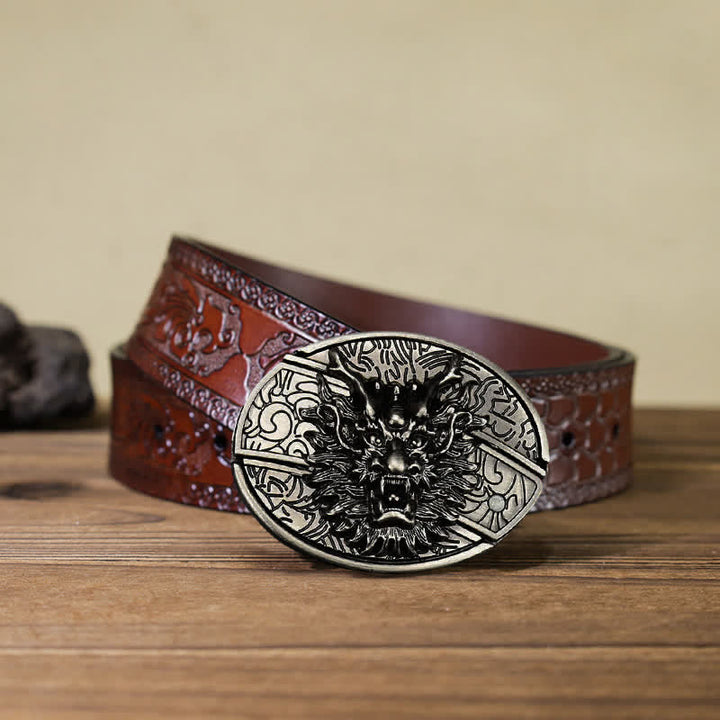 Cinturón de cuero con cuchillo plegable oculto Brave Dragon para hombre