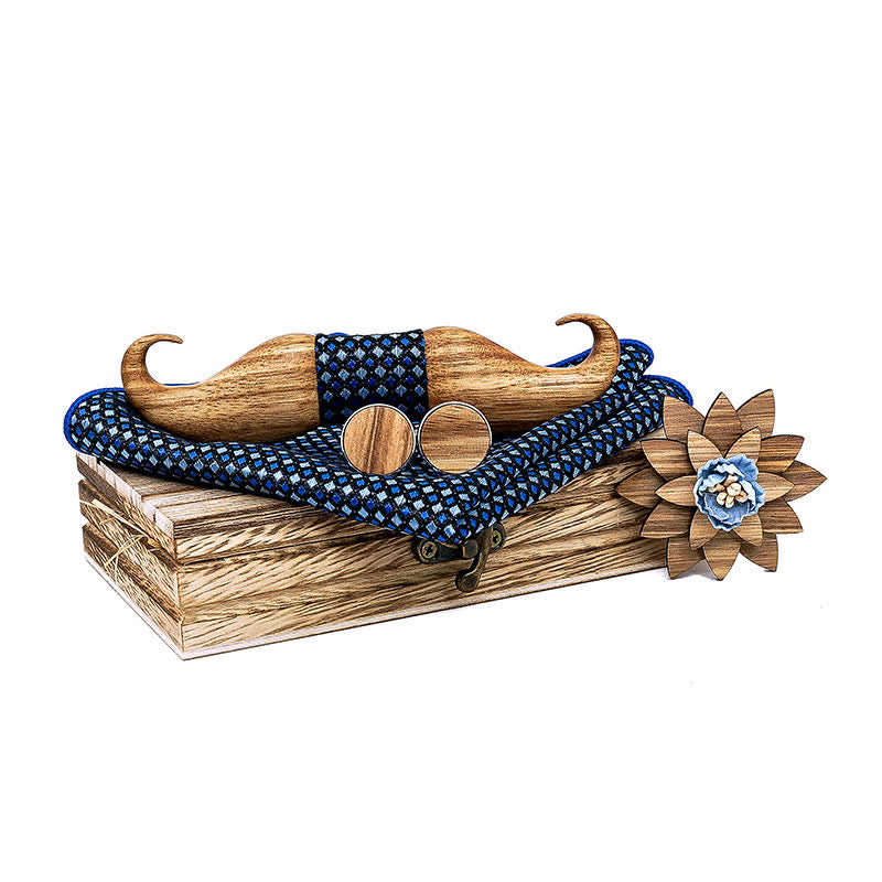 Juego de 4 pajaritas de madera con bigote Burlywood para hombre