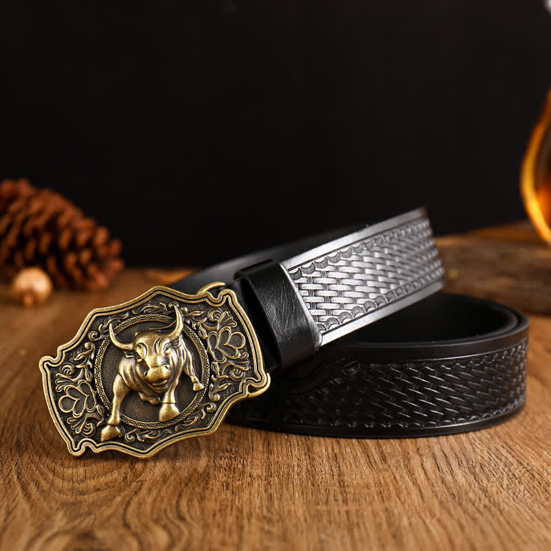Cinturón de cuero con hebilla de toro estilo Yak Matador para hombre