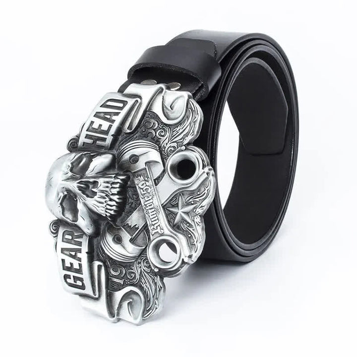 Cinturón de cuero estilo punk con diseño de calavera para hombre