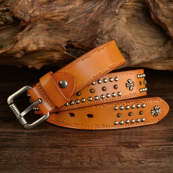 Cinturón unisex estilo rock con decoración con tachuelas y remaches cruzados