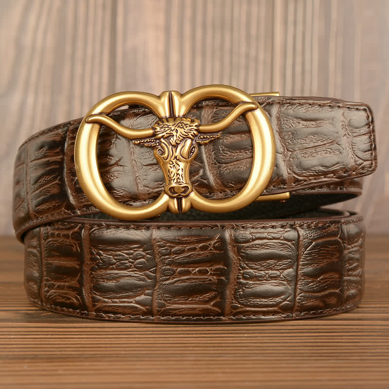 Cinturón de piel con estampado de cocodrilo y buey gigante para hombre