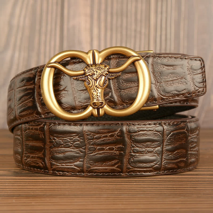 Cinturón de piel con estampado de cocodrilo y buey gigante para hombre