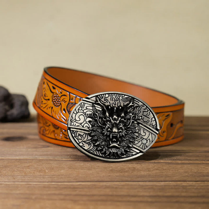 Cinturón de cuero con cuchillo plegable oculto Brave Dragon para hombre