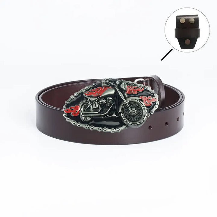 Cinturón de cuero para motocicleta con locomotora punk para hombre