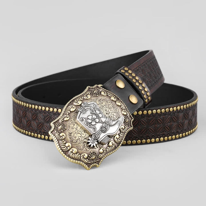 Cinturón de cuero con decoración tachonada para zapatos de vaquero para hombre