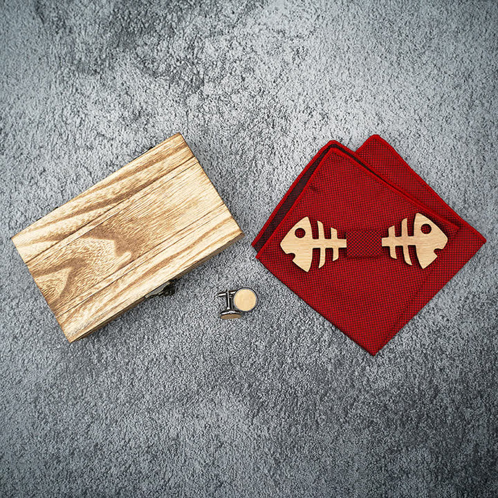 Juego de 3 pajaritas de madera con diseño de espina de pescado para hombre