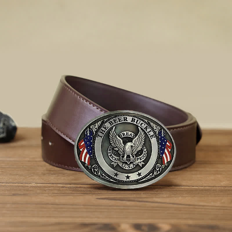 Cinturón de cuero con hebilla para hombre, diseño creativo con bandera de EE. UU. UU. y aguila