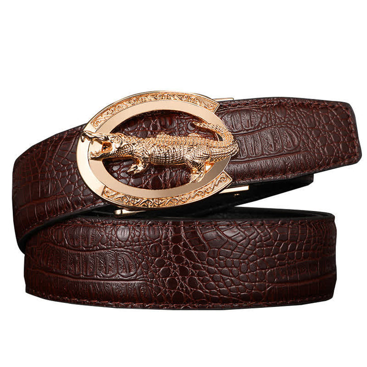 Cinturón de piel de cocodrilo con hebilla automática para hombre