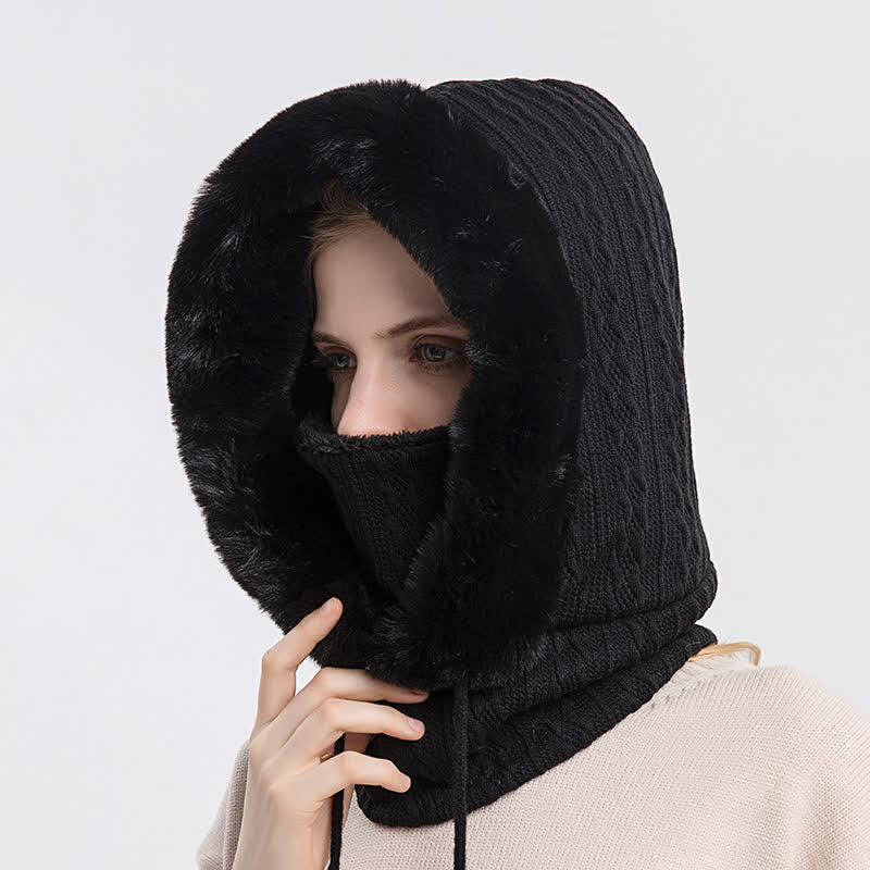 Gorro de punto con capucha y mascarilla de color caramelo para mujer