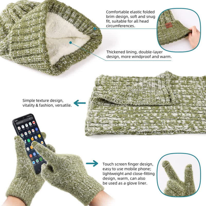 Conjunto de 3 guantes unisex elegantes con bufanda larga y pantalla táctil