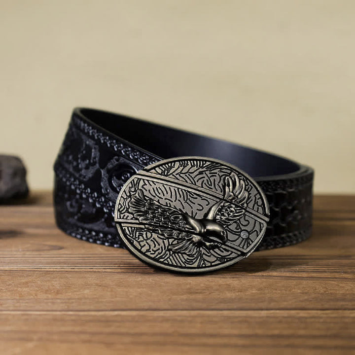 Cinturón de cuero con cuchillo plegable oculto Soaring Eagle para hombre