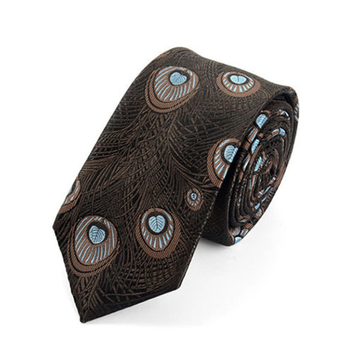 Corbata con estampado de plumas de pavo real para hombre