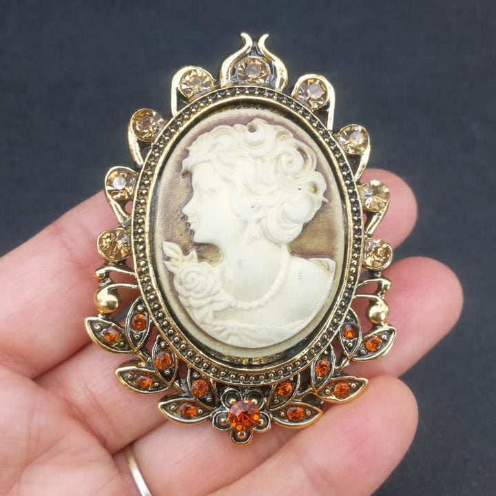 Broche de hojas con silueta de camafeo victoriano para mujer