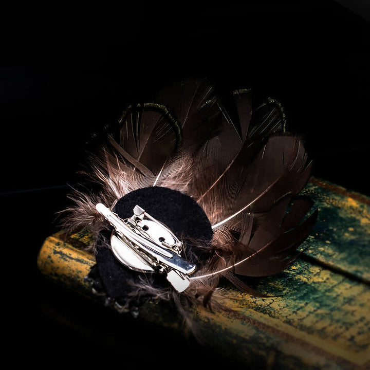Broche de plumas de cristal verde oscuro para mujer