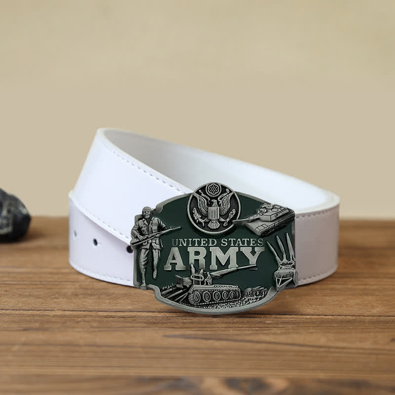 Cinturón de cuero con hebilla de tanque del ejército de los Estados Unidos para hombre, hecho a mano