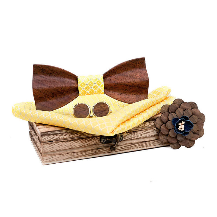 Juego de 4 pajaritas de madera de nogal negro para hombre