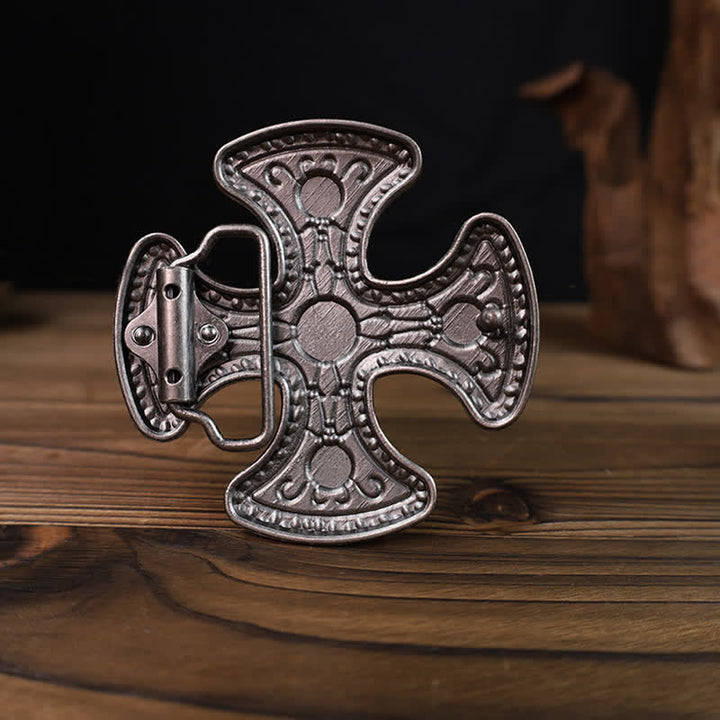 Cinturón de cuero con hebilla de cruz de piedra turquesa retro para hombre hecho a mano