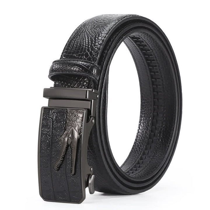 Cinturón de piel con hebilla automática y diseño de cocodrilo para hombre