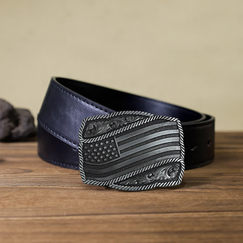 Cinturón de cuero con hebilla antigua de la bandera estadounidense para hombre, hecho a mano