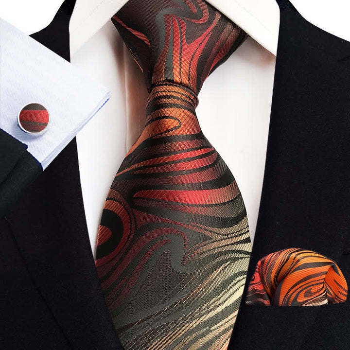 Conjunto de 3 corbatas onduladas abstractas con llamas rojas para hombre