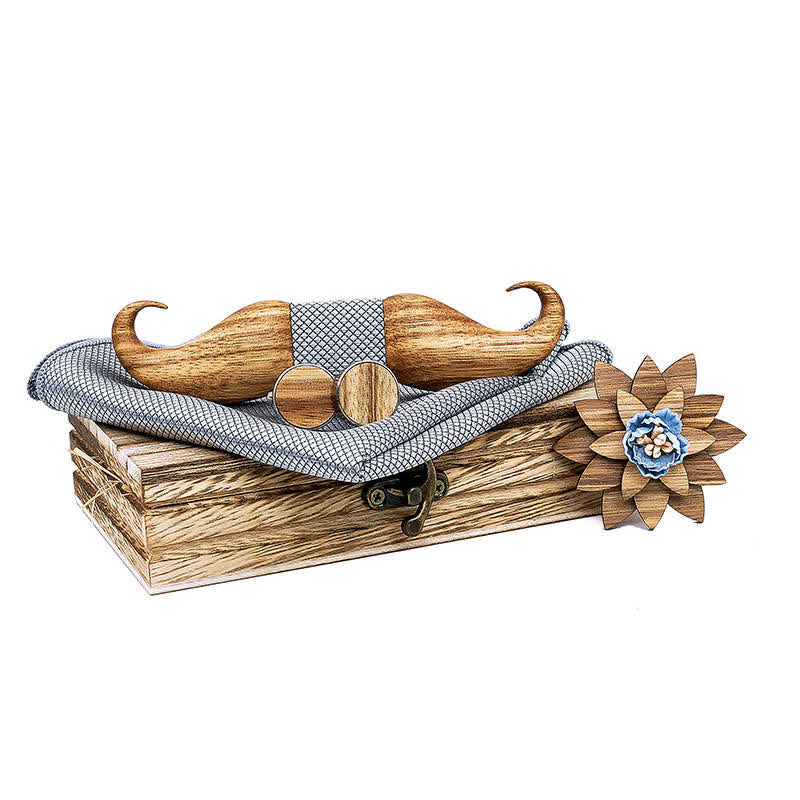 Juego de 4 pajaritas de madera con bigote Burlywood para hombre