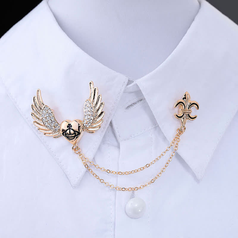 Broche de cadena con alas de ángel y corazón para hombre