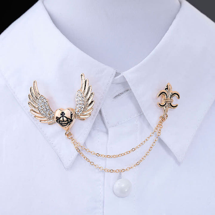 Broche de cadena con alas de ángel y corazón para hombre