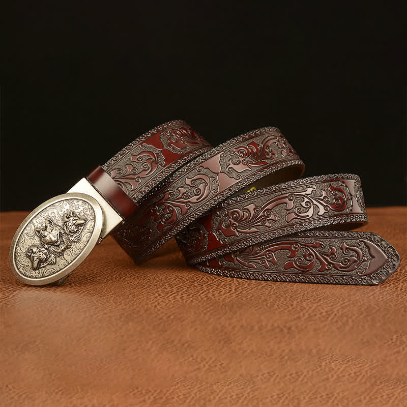 Cinturón de cuero para hombre de la leyenda de los lobos hambrientos
