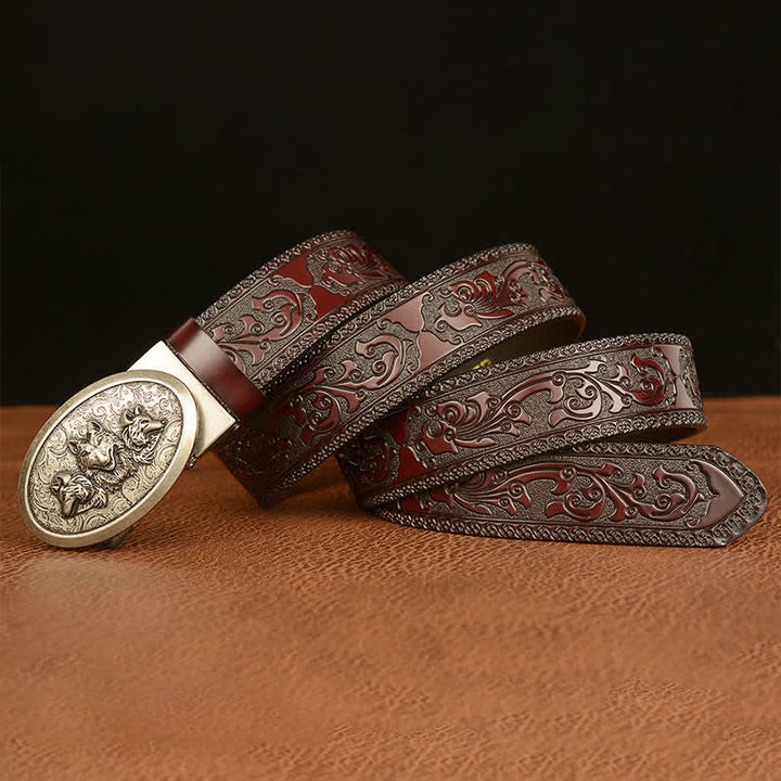 Cinturón de cuero para hombre de la leyenda de los lobos hambrientos