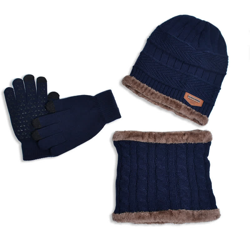 Conjunto de 3 gorros de punto, bufanda y guantes para adultos y niños