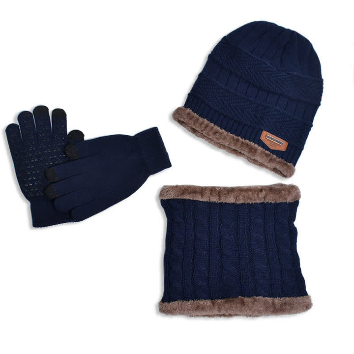 Conjunto de 3 gorros de punto, bufanda y guantes para adultos y niños