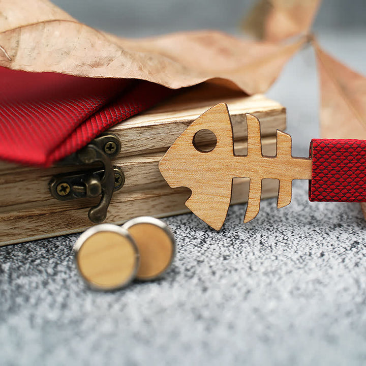 Juego de 3 pajaritas de madera con diseño de espina de pescado para hombre